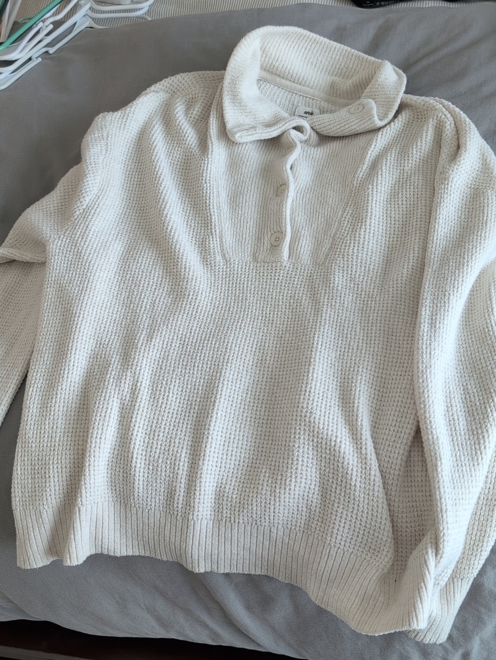 aerie Women's Oversized Cream Button-Neck Knit Sweater